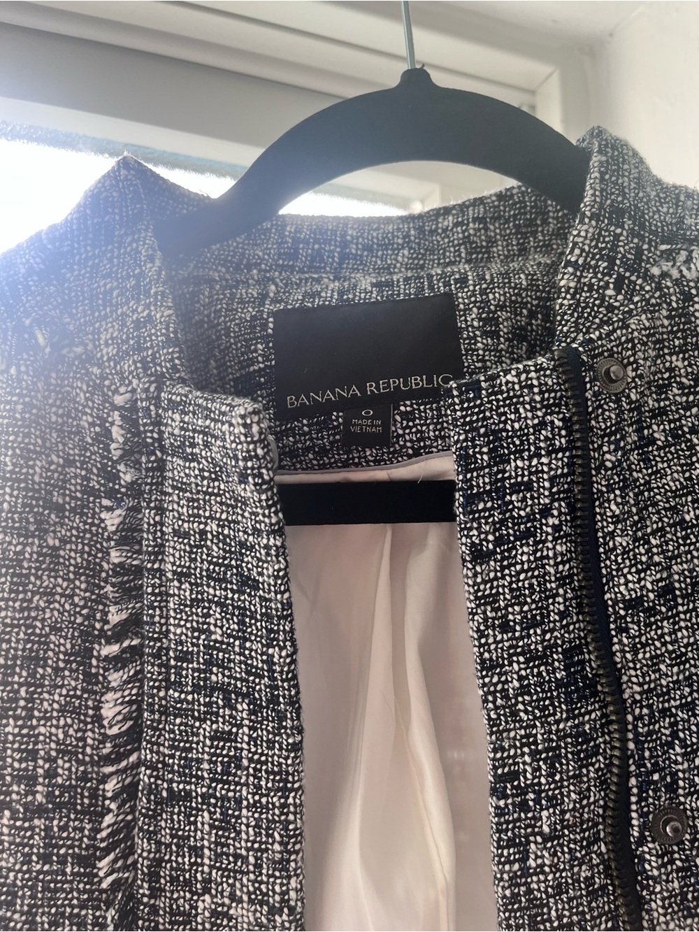Banana Republic Navy and White Bouclé Blazer